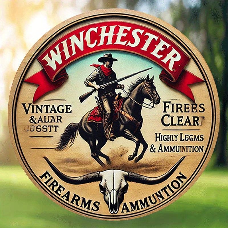 Outdoor Hunting Events - Targa rotonda vintage in metallo Winchester